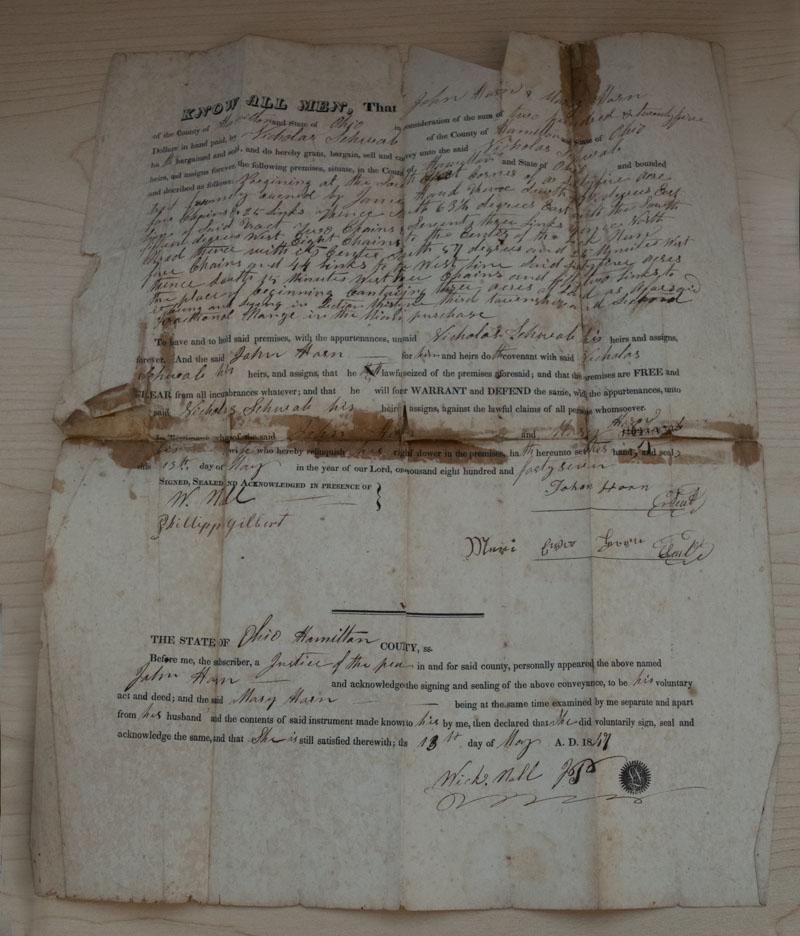 Original deed for the Stone Home at 2145 Queen City Avenue