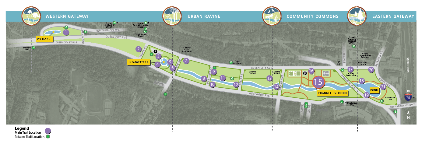 Map showing Trail Location #15 - Evolution of the Lick Run Corridor