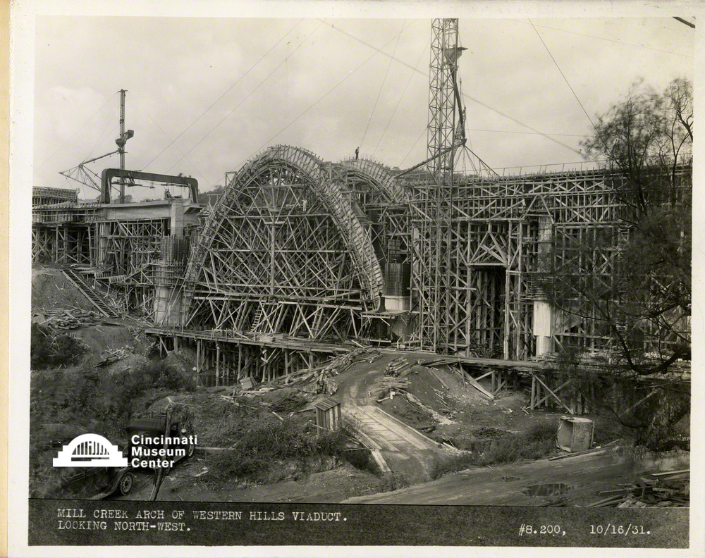 Western Hills Viaduct under construction, early 1930s.