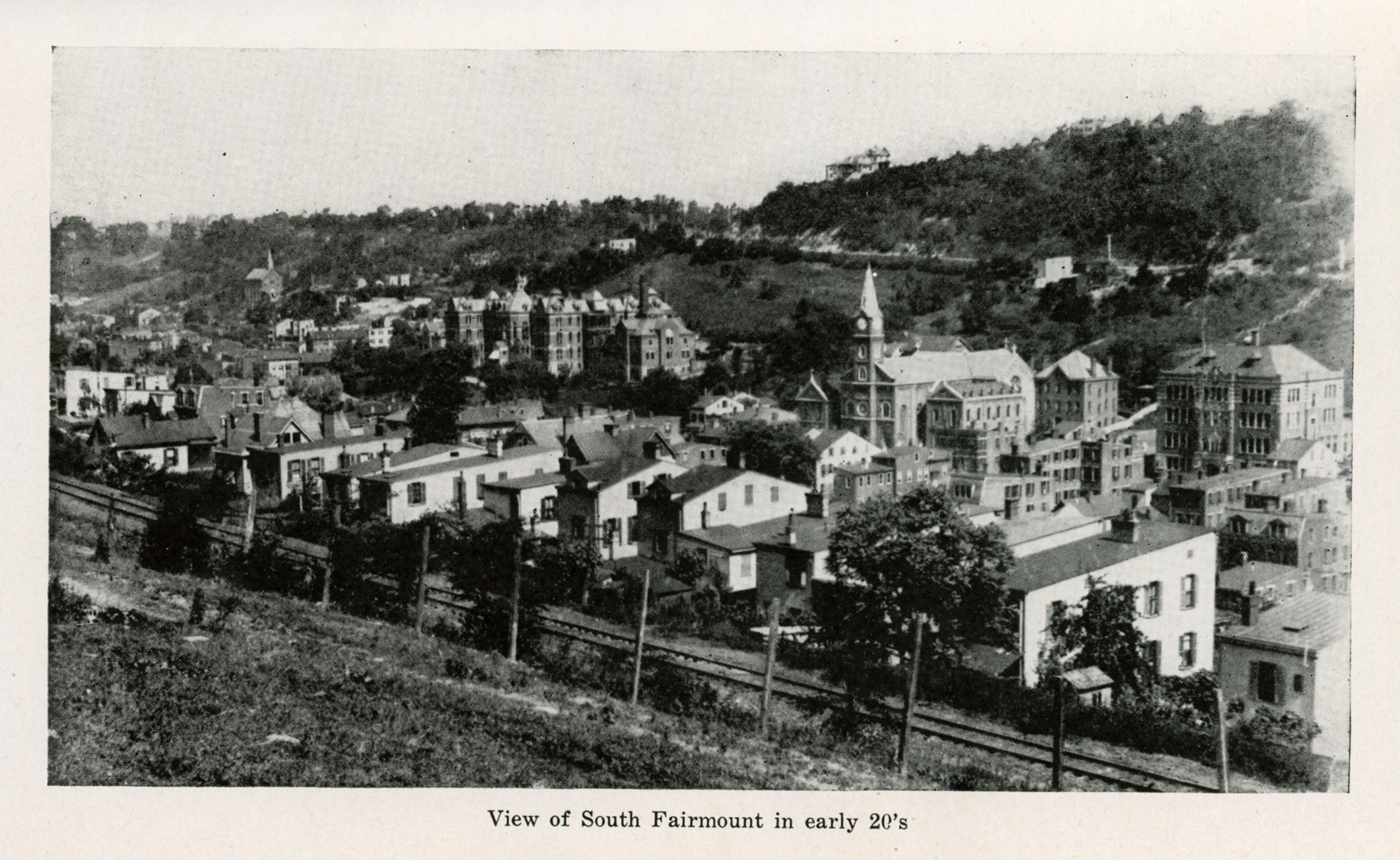 View of South Fairmount in the early 1920s, with St. Bonaventure Church and School in the background (center) and Martini Church in the background (left).