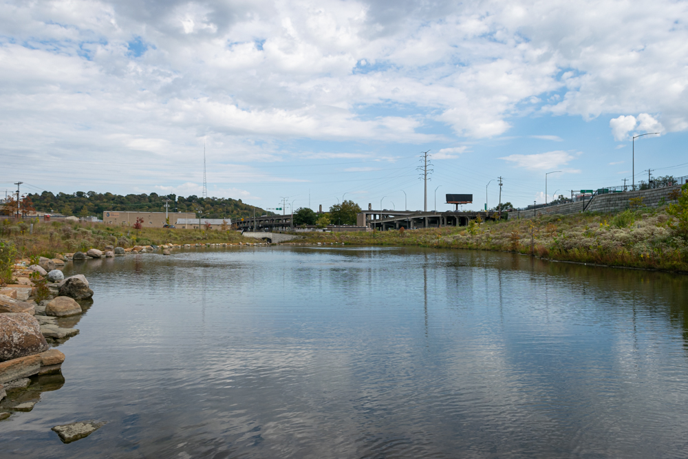 Pond, looking east from Harrison Avenue, 2022