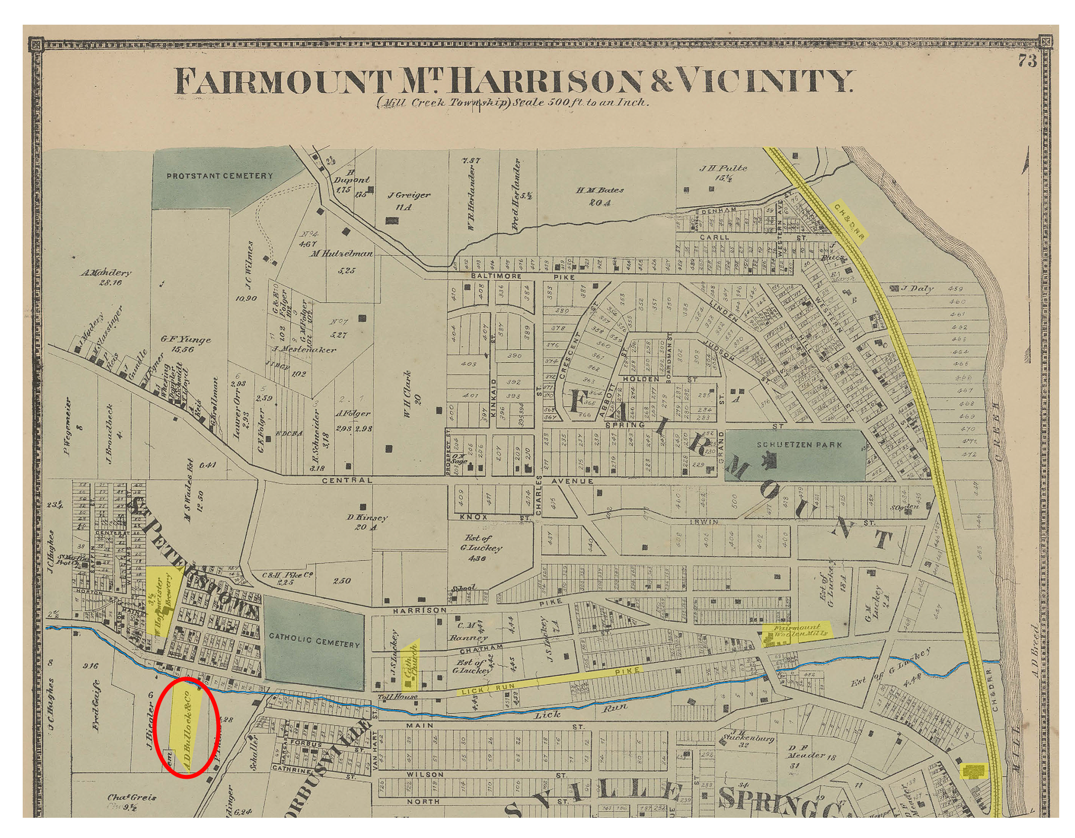 Portion of historical map (circa 1860) showing the Fairmount area