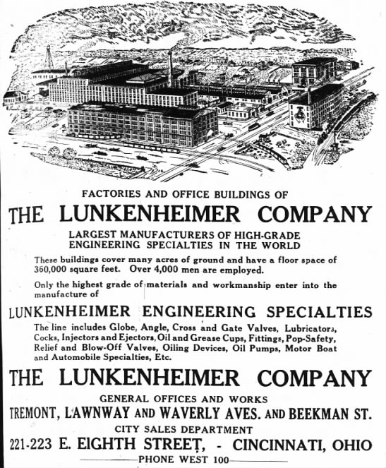 Lunkenheimer ad in the Cincinnati Enquirer, August 4, 1910.