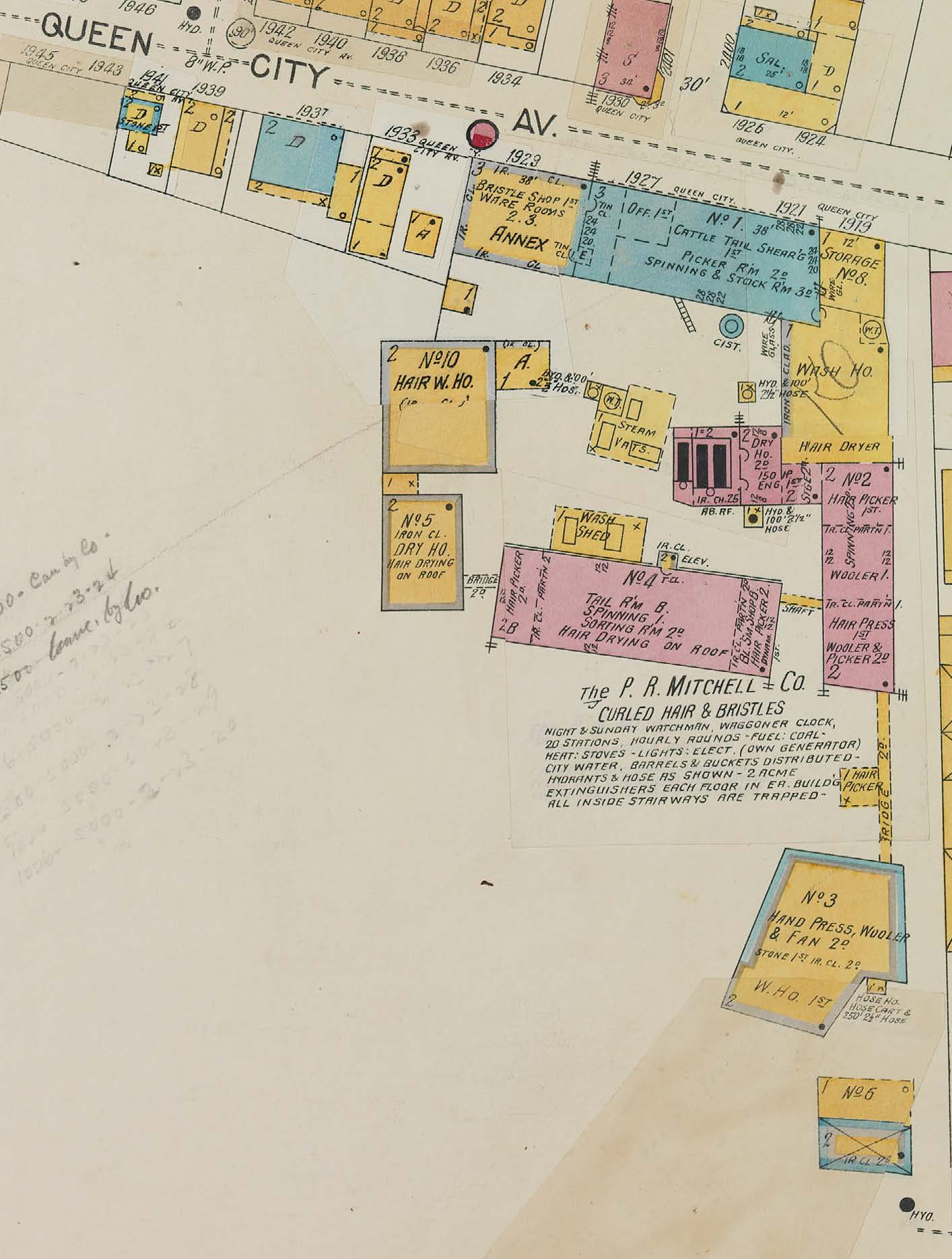 1904 Sanborn map showing P.R. Mitchell Co. on Queen City Avenue just west of Quebec Road