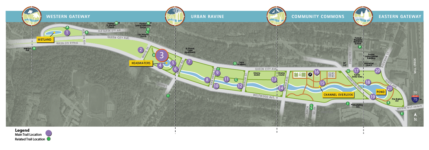 Map showing Trail Location #3 - Headwaters parking lot