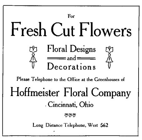 1905 ad for the Hoffmeister Floral Company