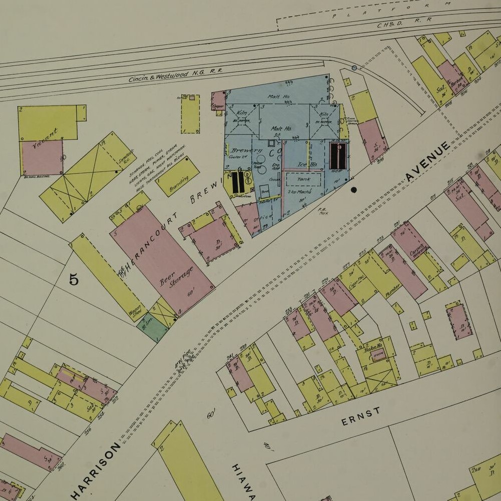 1891 Sanborn Map of Herancourt Brewery Buildings at 1400 Harrison Avenue