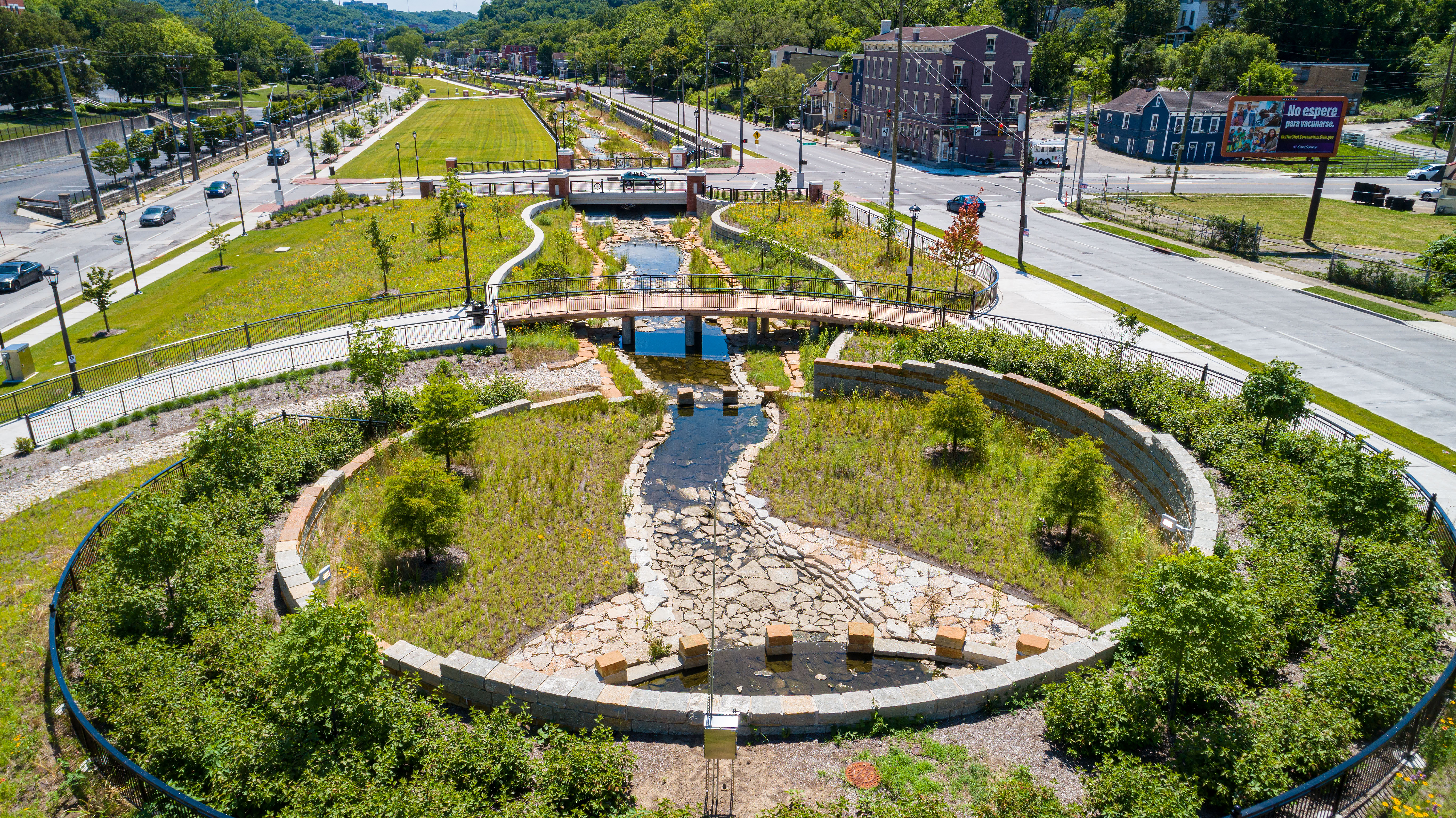 Aerial view of the Lick Run Greenway (taken by a drone)