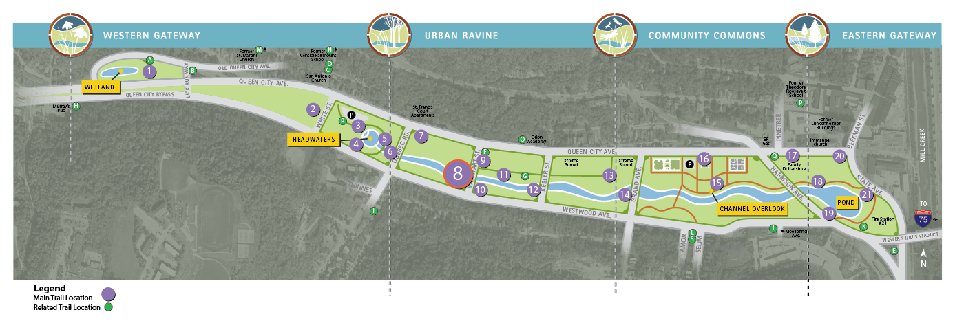 Map showing Trail Location #8 - History of a Watershed