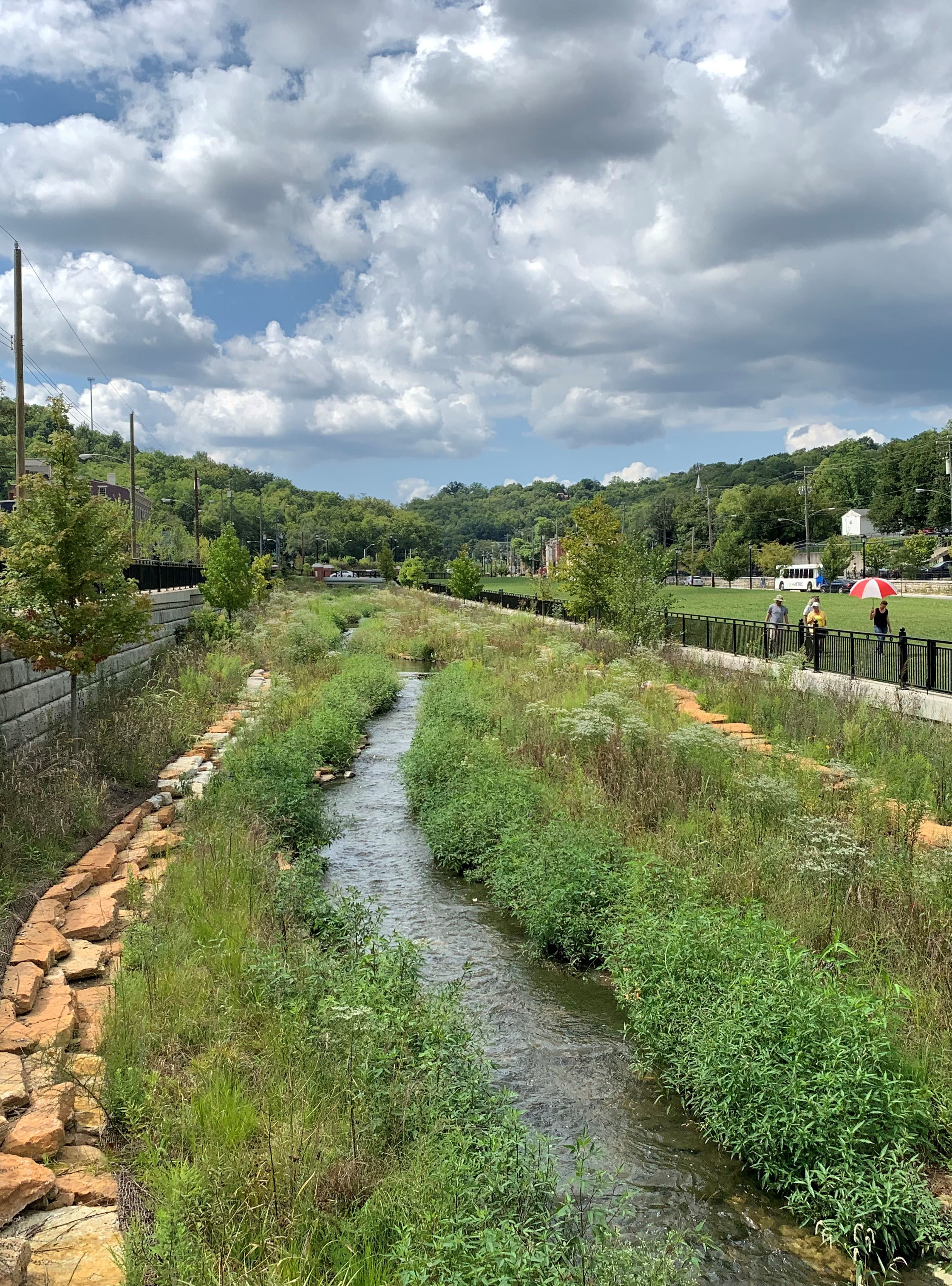 Photo of the stream channel at the Lick Run Greenway in South Fairmount
