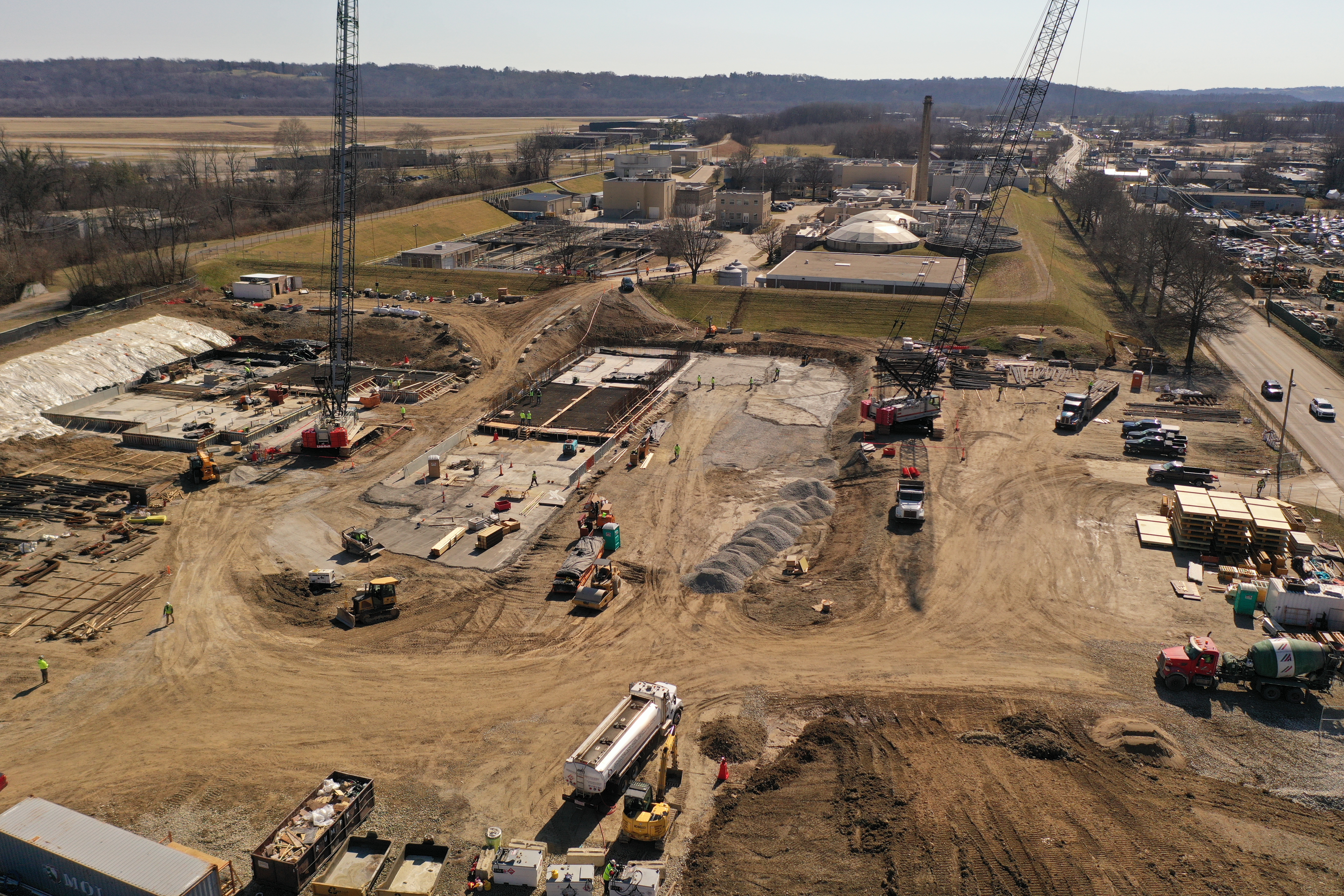 Aerial photo showing status of construction in early March 2026