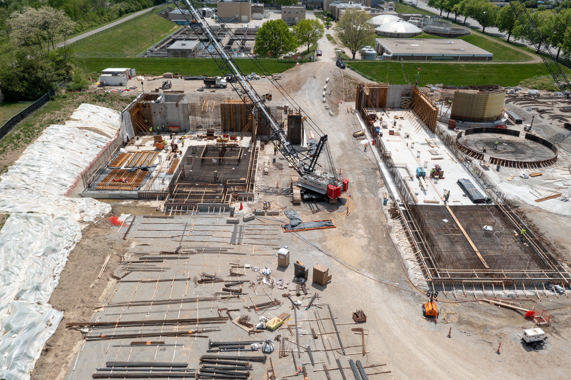 Aerial photo showing status of construction in early March 2026